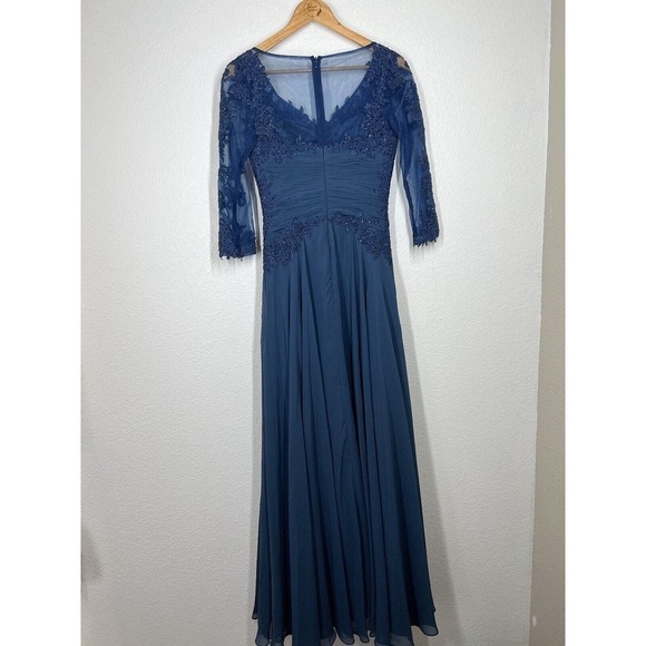Marsoni By Colors Peacock Blue Lace Appliqué Evening Gown Size 4 Formal M237 - Picture 5 of 10